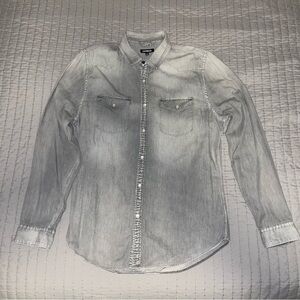 Express Gray Western Long Sleeve Pearl Snap Shirt